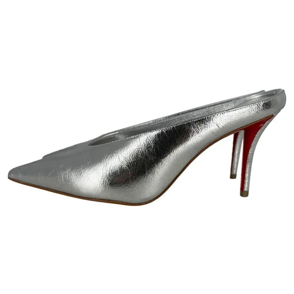 Christian Louboutin Miss Z 80 Metallic Mules in Silver Leather